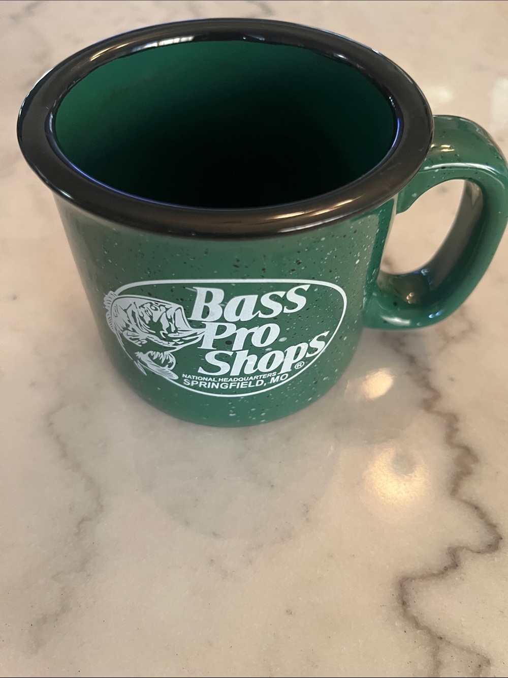 Bass Pro Shops Green Speckled Mug with Black Rim